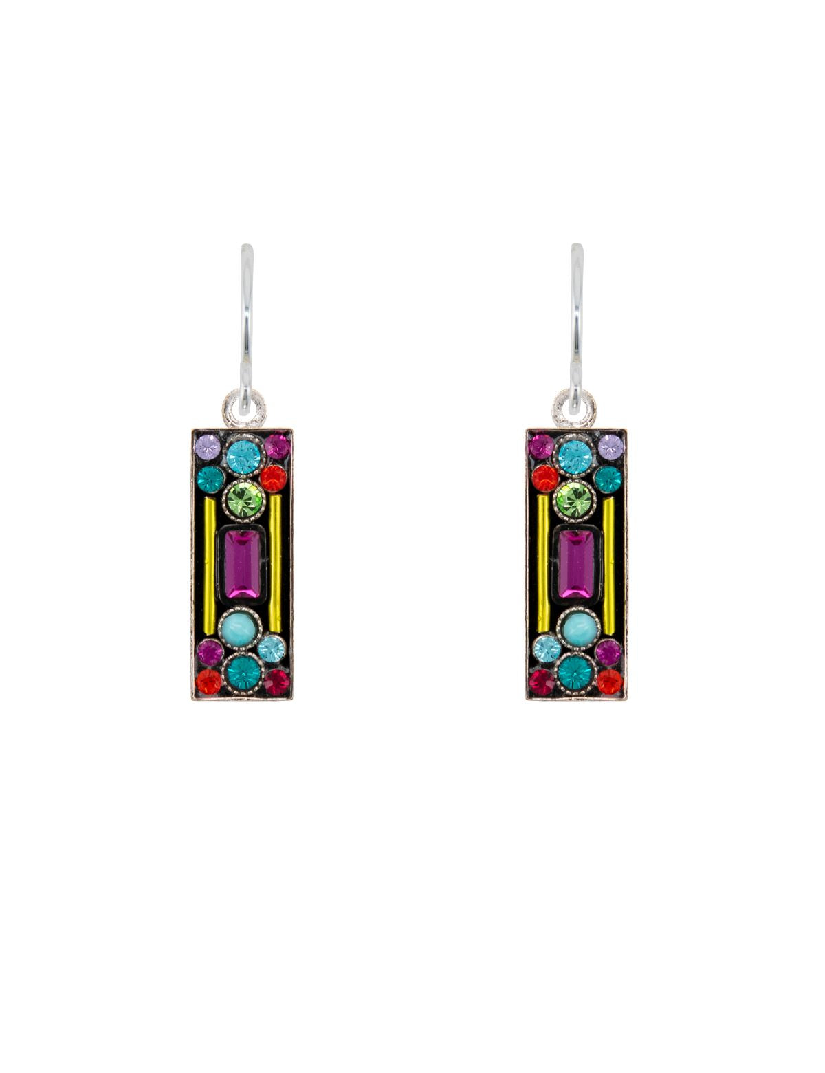 E304-MC Architectural Rectangle Earrings-Multicolor