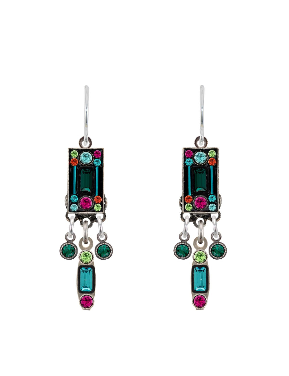 E306-EM Architectural Medium Drop Earrings-Emerald