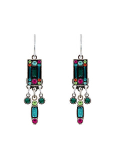 E306-EM Architectural Medium Drop Earrings-Emerald