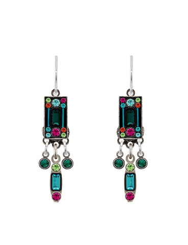 E306-EM Architectural Medium Drop Earrings-Emerald