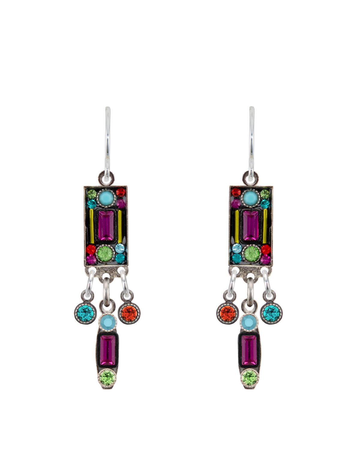 E306-MC Architectural Medium Drop Earrings-Multicolor