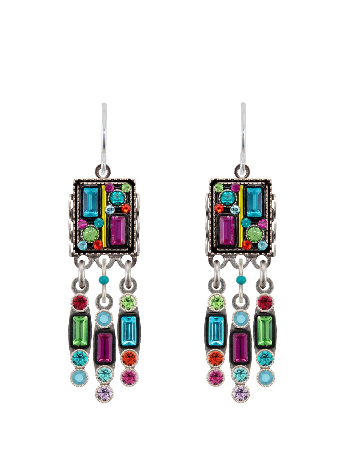 E307-MC Architectural Large Rectangle Drop Earring-Multicolor