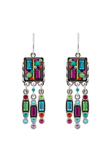 E307-MC Architectural Large Rectangle Drop Earring-Multicolor