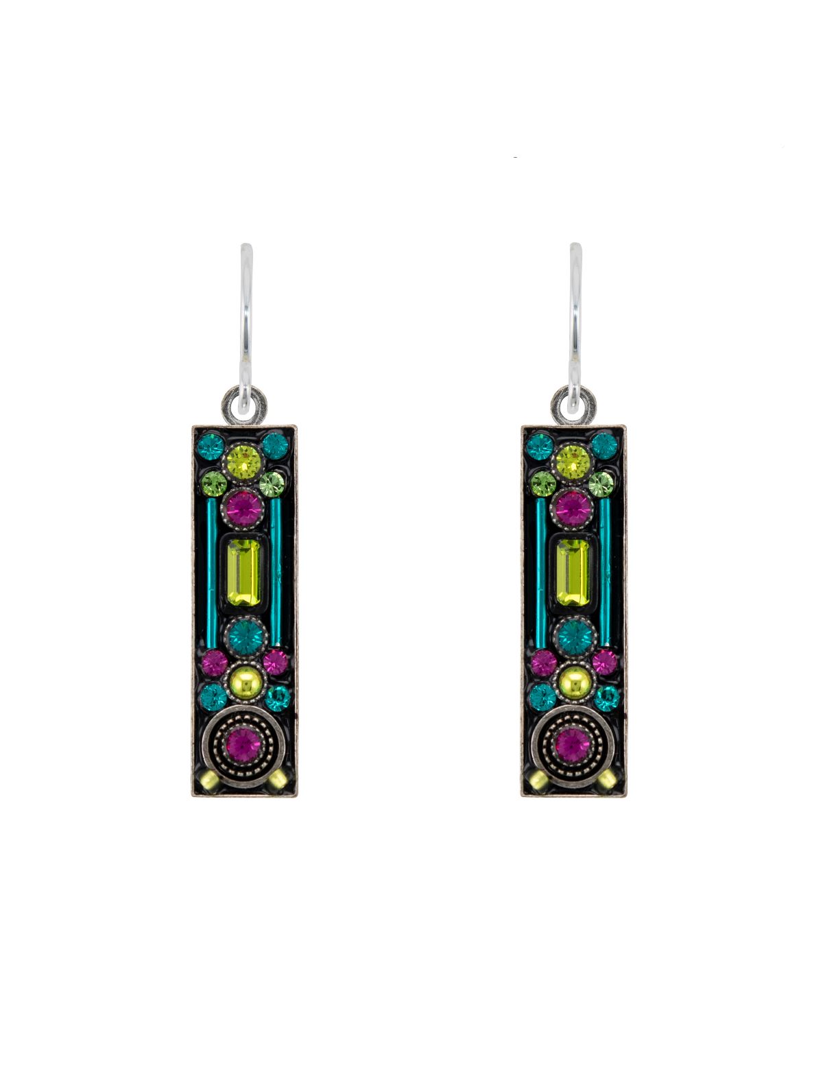 E308-CG Architectural Long Rectangle Earring-Citrus Green