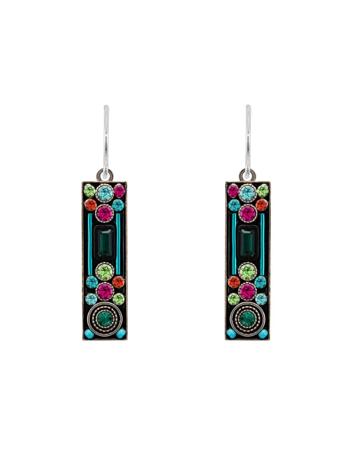 E308-EM Architectural Long Rectangle Earrings-Emerald