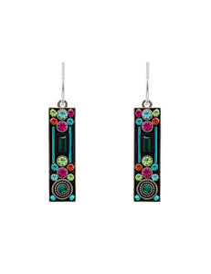 E308-EM Architectural Long Rectangle Earrings-Emerald