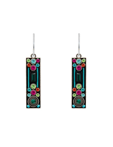 E308-EM Architectural Long Rectangle Earrings-Emerald