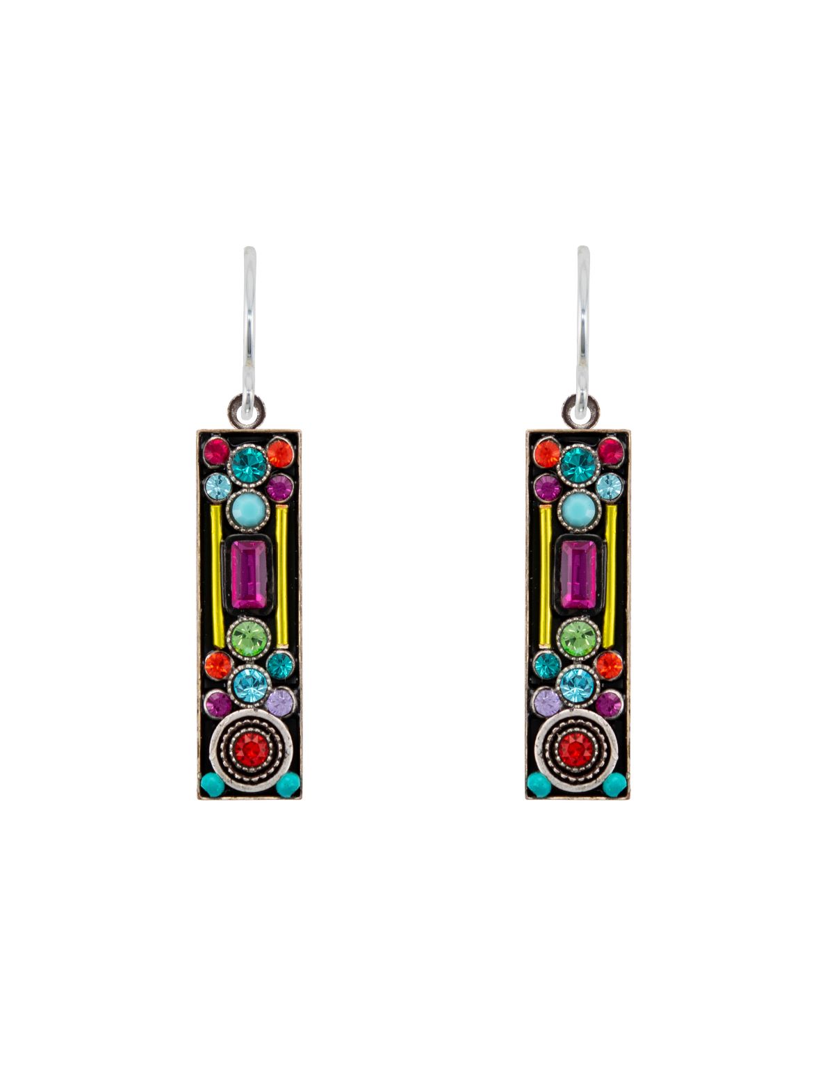 E308-MC Architectural Long Rectangle Earrings-Multicolor