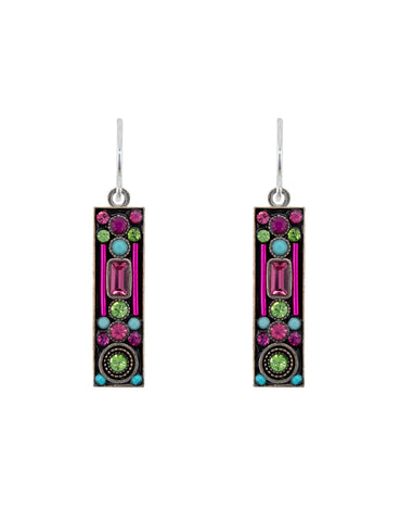 E308-ROSE Architectural Long Rectangle Earrings-Rose