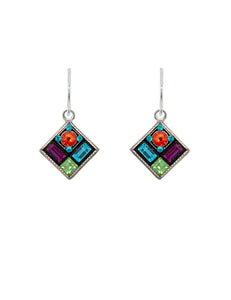 E309-MC Architectural Diamond Earrings-Multicolor