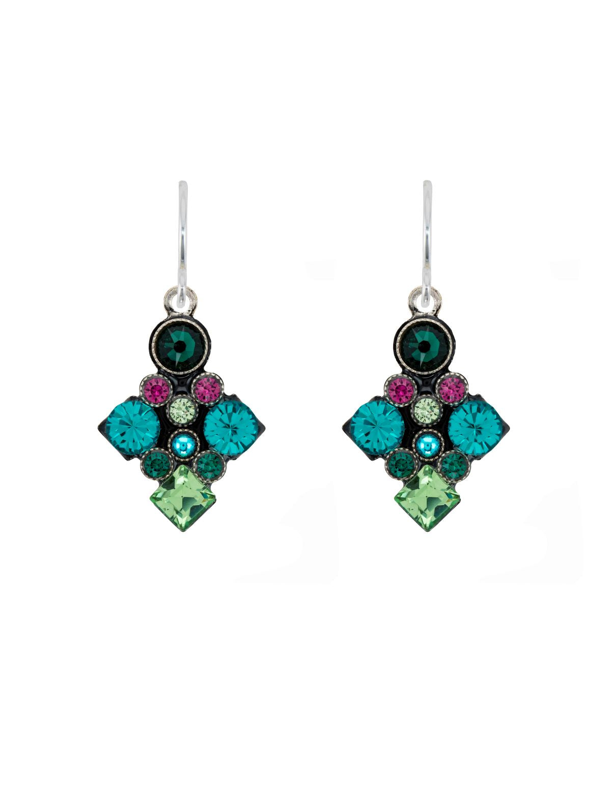 E310-EM Architectural Long Diamond Earrings - Emerald