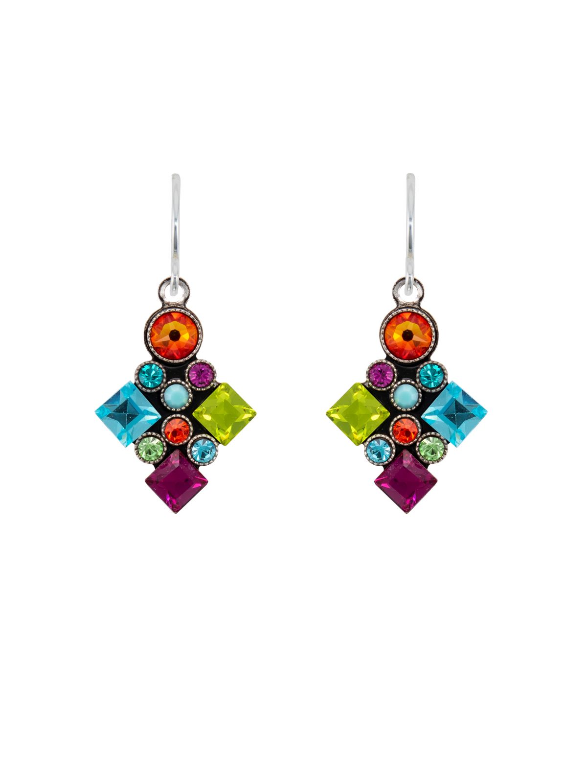 E310-MC Architectural Long Diamond Earrings-Multicolor