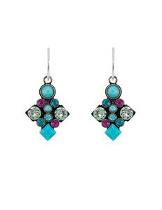 E310-TURQ Architectural Long Diamond Earrings-Turquoise