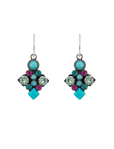 E310-TURQ Architectural Long Diamond Earrings-Turquoise