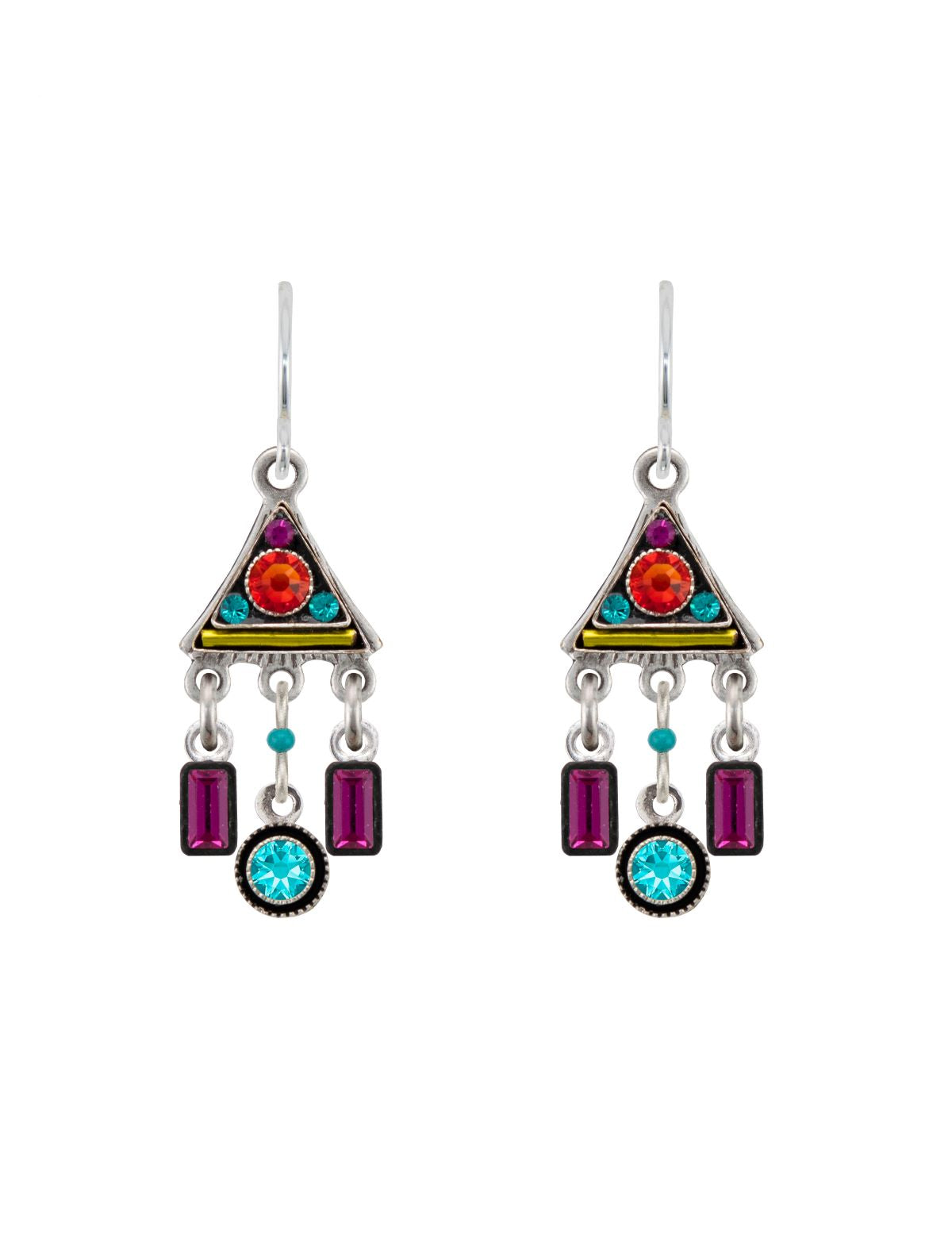 E311-MC Architechtural Trangle Drop Earring-Multicolor