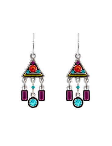 E311-MC Architechtural Trangle Drop Earring-Multicolor