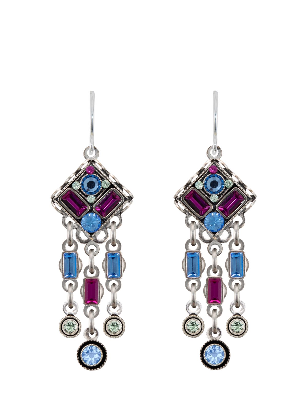 E313-LB Architectural Diamond Drop Earring-Light Blue