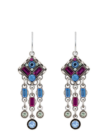 E313-LB Architectural Diamond Drop Earring-Light Blue