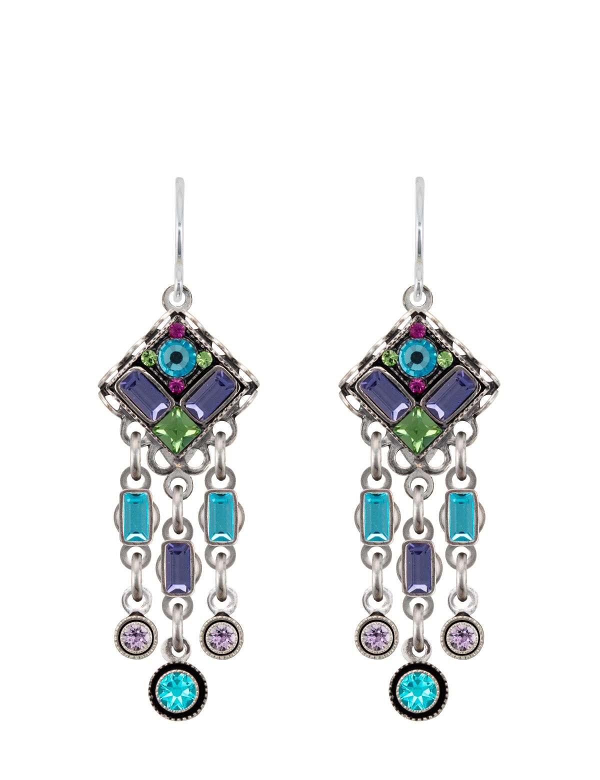 E313-LT Architectural Diamond Drop Earring-Light Turquiose