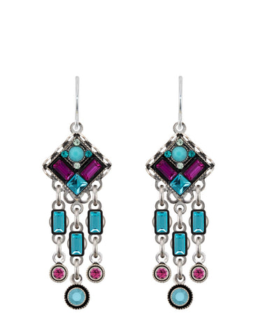 E313-TURQ Architectural Diamond Drop Earring-Turquoise