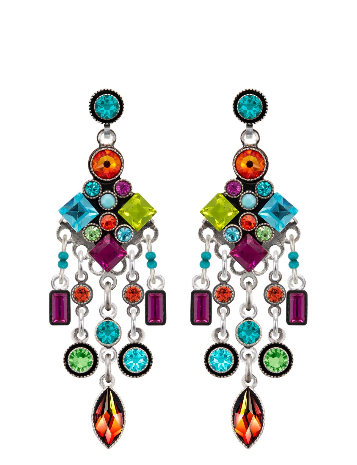 E314P-MC Architectural Chandelier Post Earrings-Multicolor