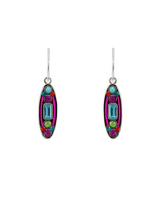 E325-MC Baguette Medium Oval Earrings-Multicolor