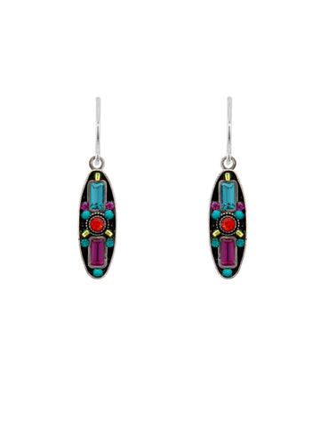 E326-MC Baguette Medium Oval Earrings-Multicolor