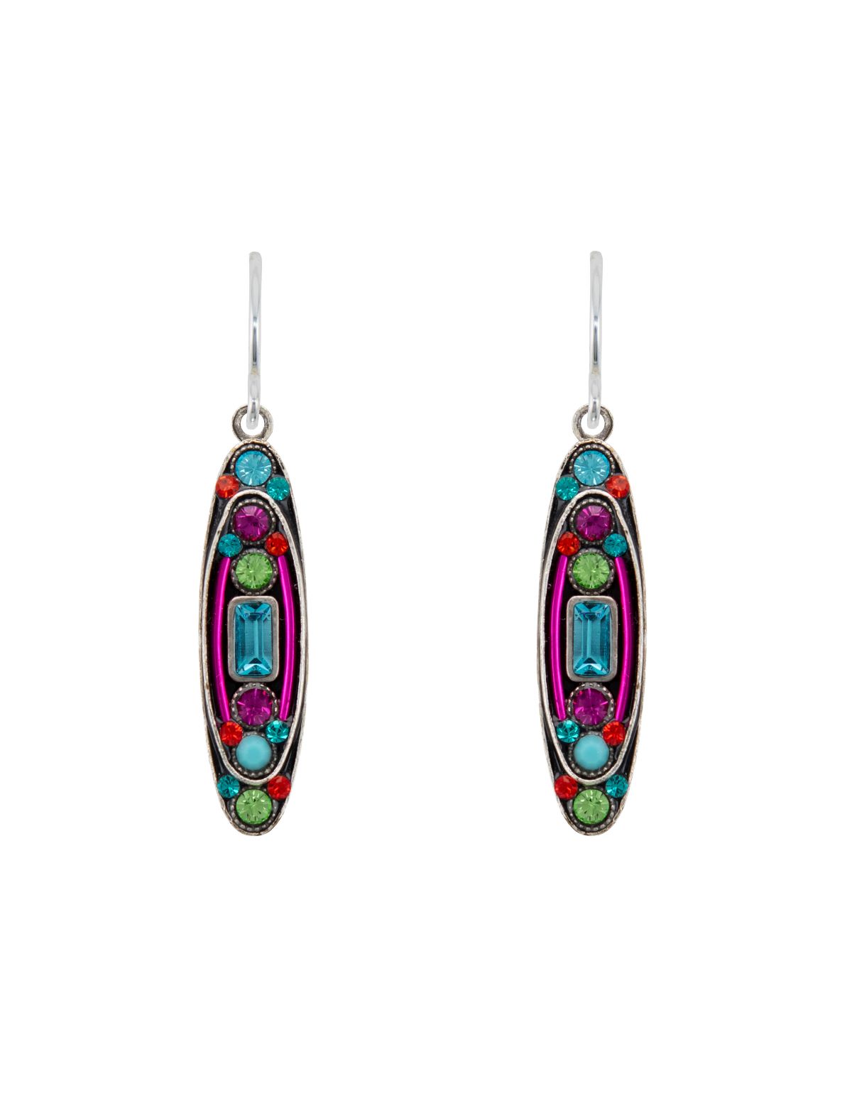 E327-MC Baguette Long Oval Earring-Multicolor