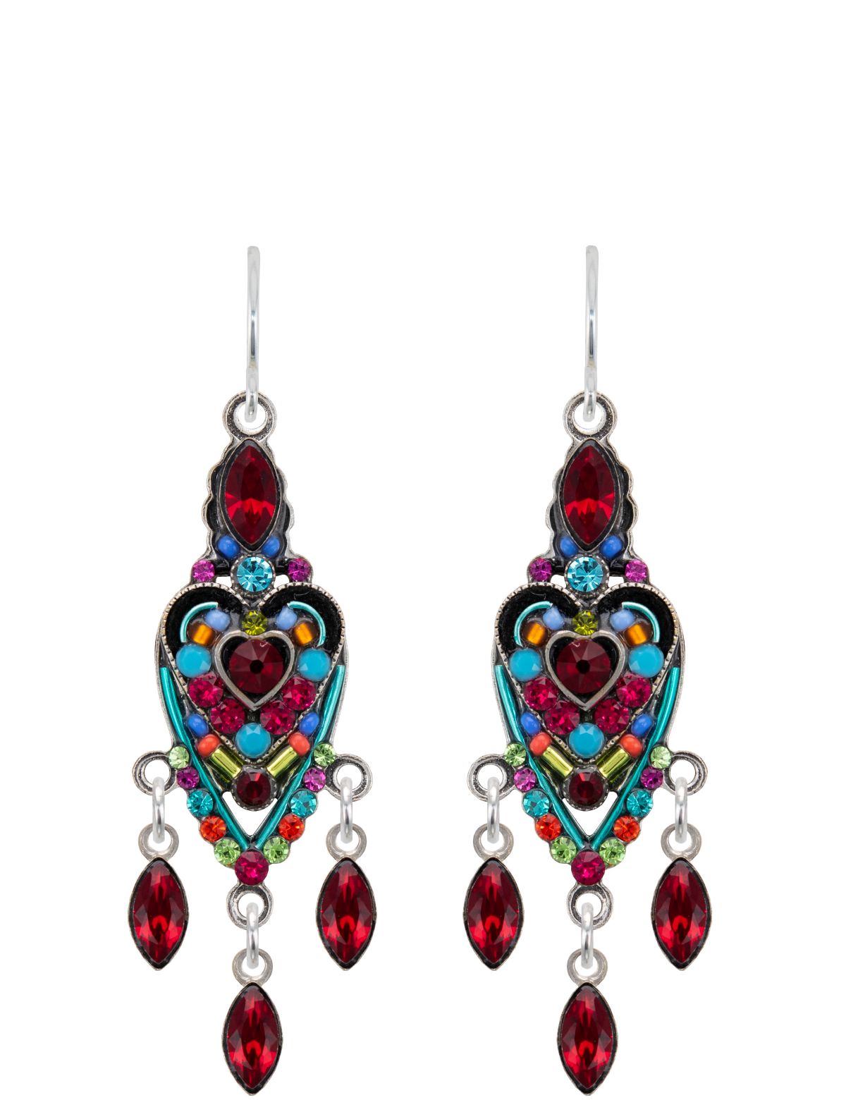 E333-MC Hearth Enlongated Earrings-Multicolor