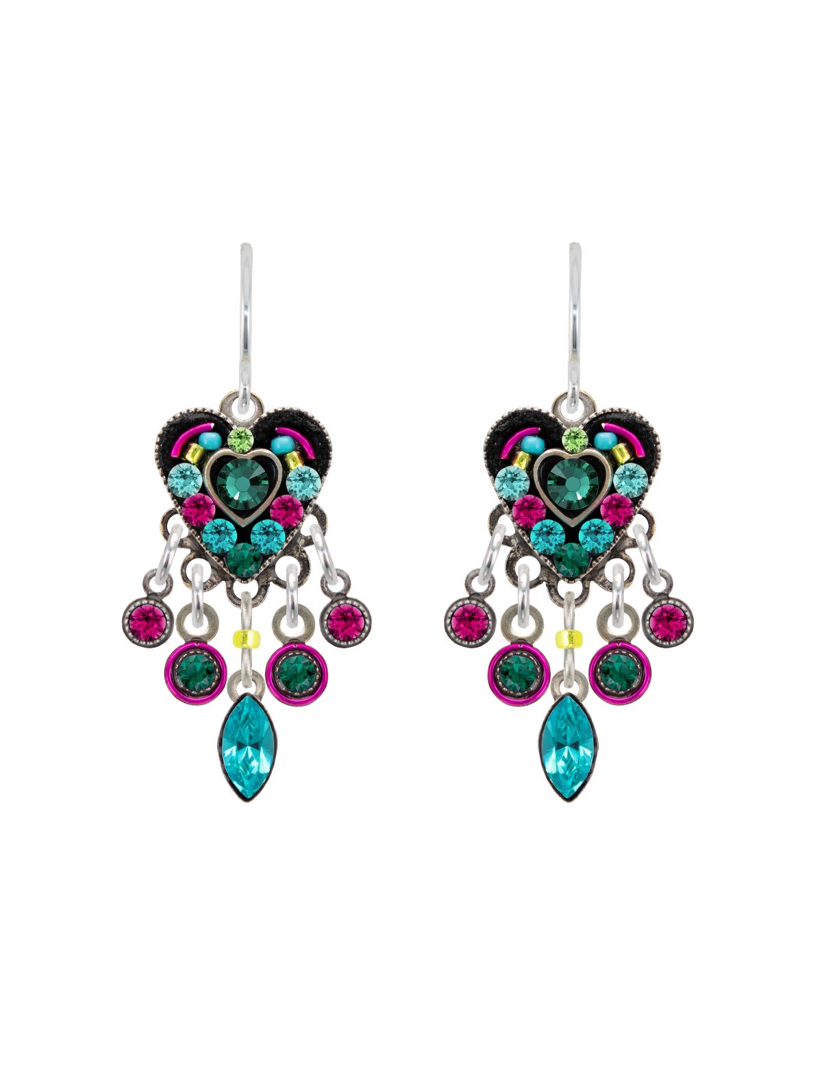 E334-EM Hearth w/Dangles Earrings-Emerald