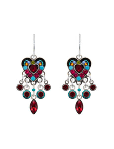 E334-MC Heart w/Dangles Earrings-Multicolor