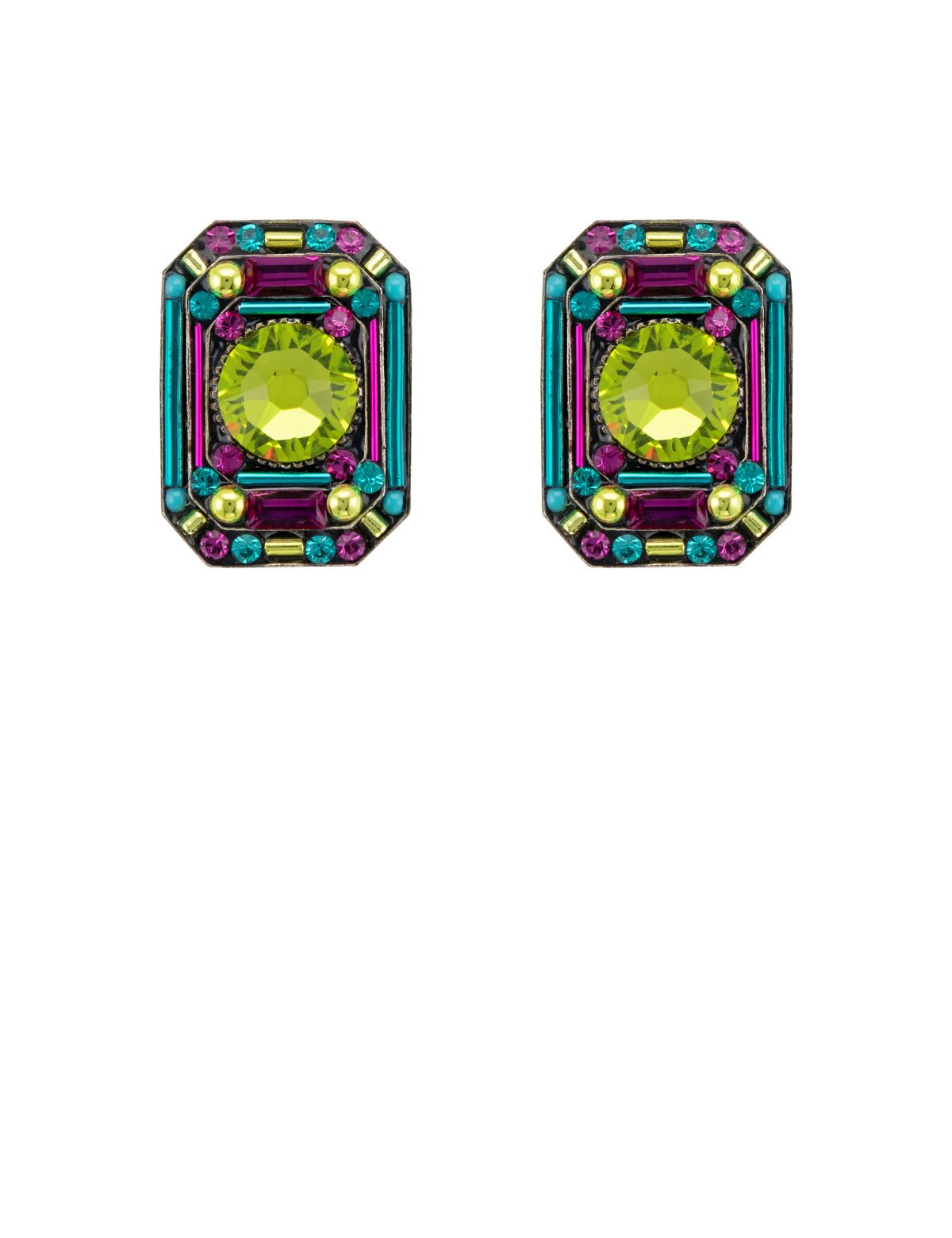 E338P-CG Contessa/Geometric Large Octagon Post Earrings-Citrus Green
