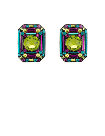 E338P-CG Contessa/Geometric Large Octagon Post Earrings-Citrus Green
