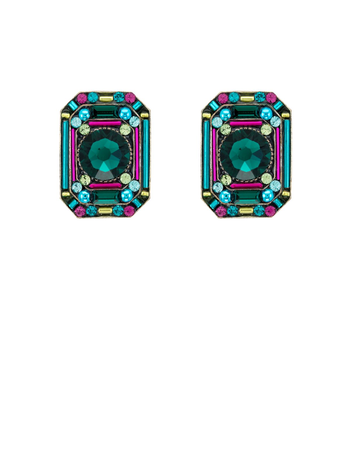 E338P-EM Contessa/Geometric Large Octagon Post Earrings-Emerald