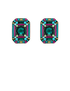E338P-EM Contessa/Geometric Large Octagon Post Earrings-Emerald