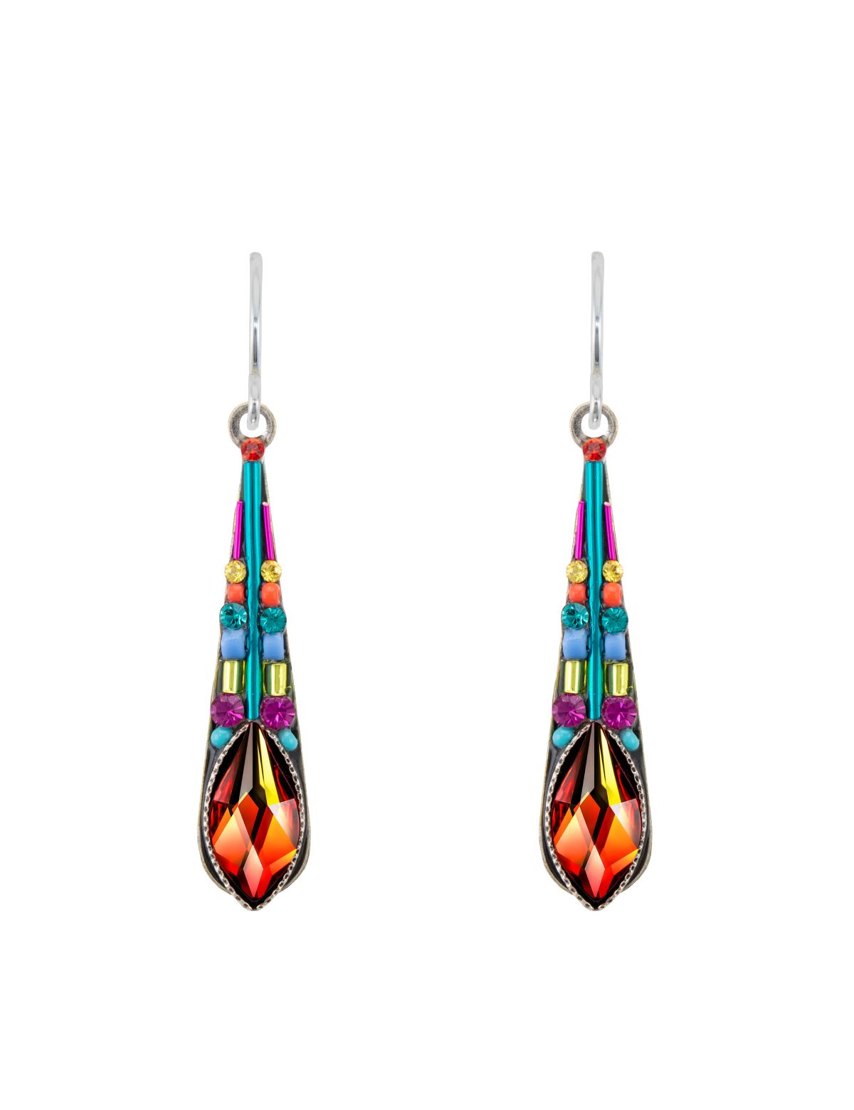 E339-MC Contessa Med-Enlongated Drop Earrings-Multicolor