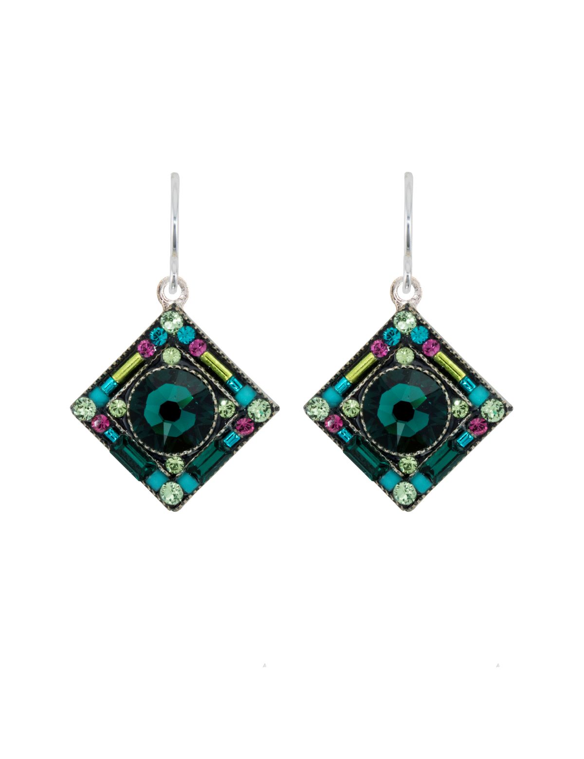 E341-EM Contessa/Geometric Diamond Earrings-Emerald