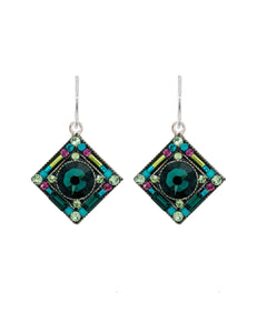 E341-EM Contessa/Geometric Diamond Earrings-Emerald