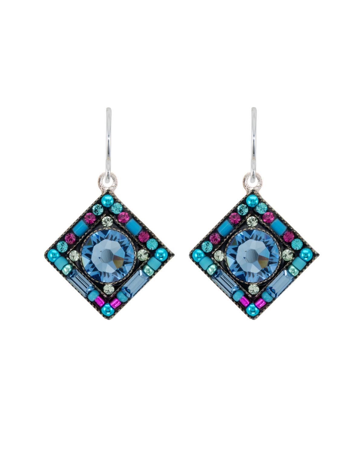 E341-LB Contessa/Geometric Diamond Earrings-Light  Blue