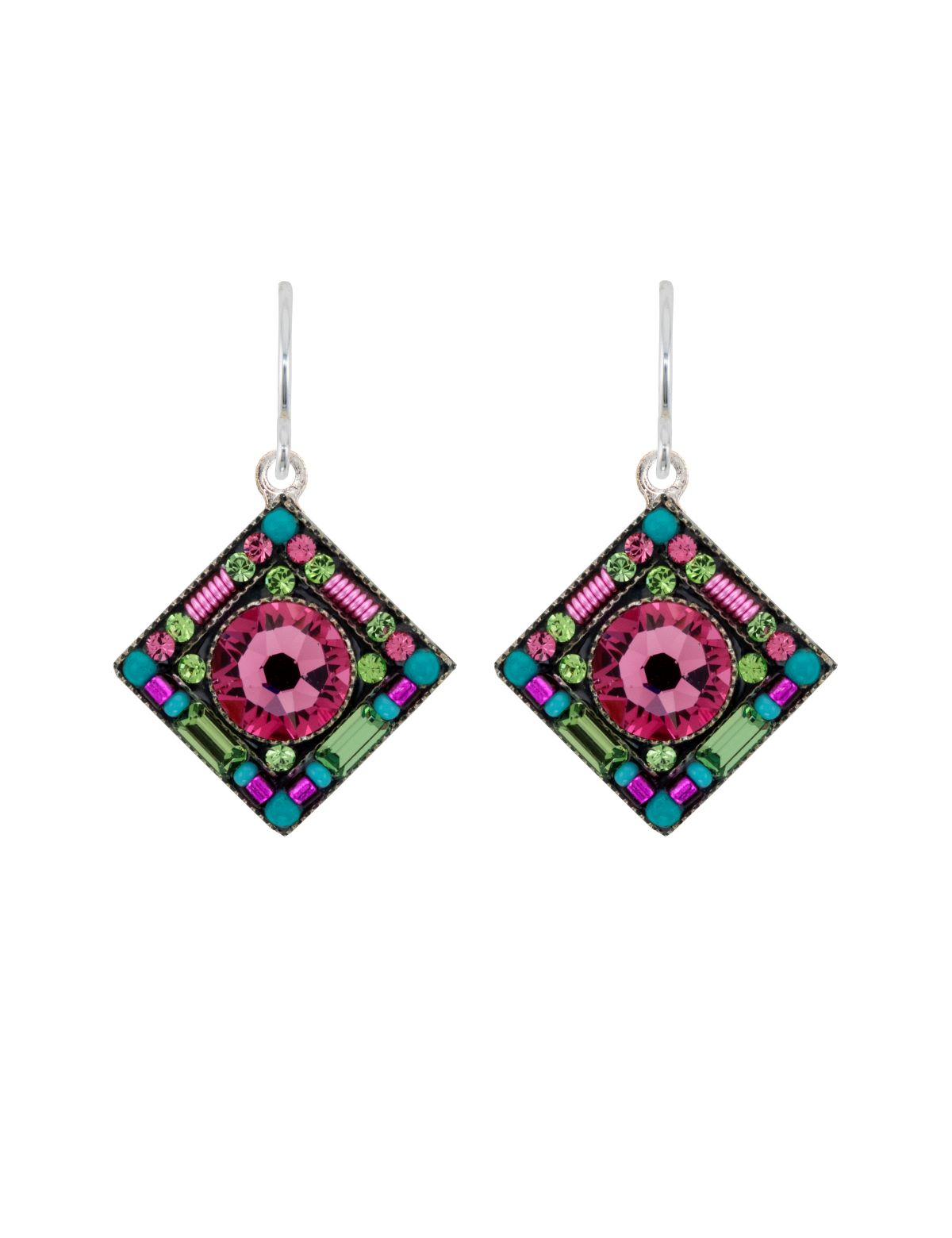 E341-ROSE Contessa/Geometric Diamond Earrings-Rose
