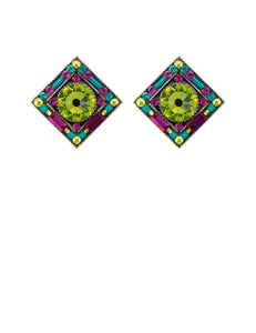 E341P-CG Contessa/Geometric Diamond Post Earrings-Citrus Green