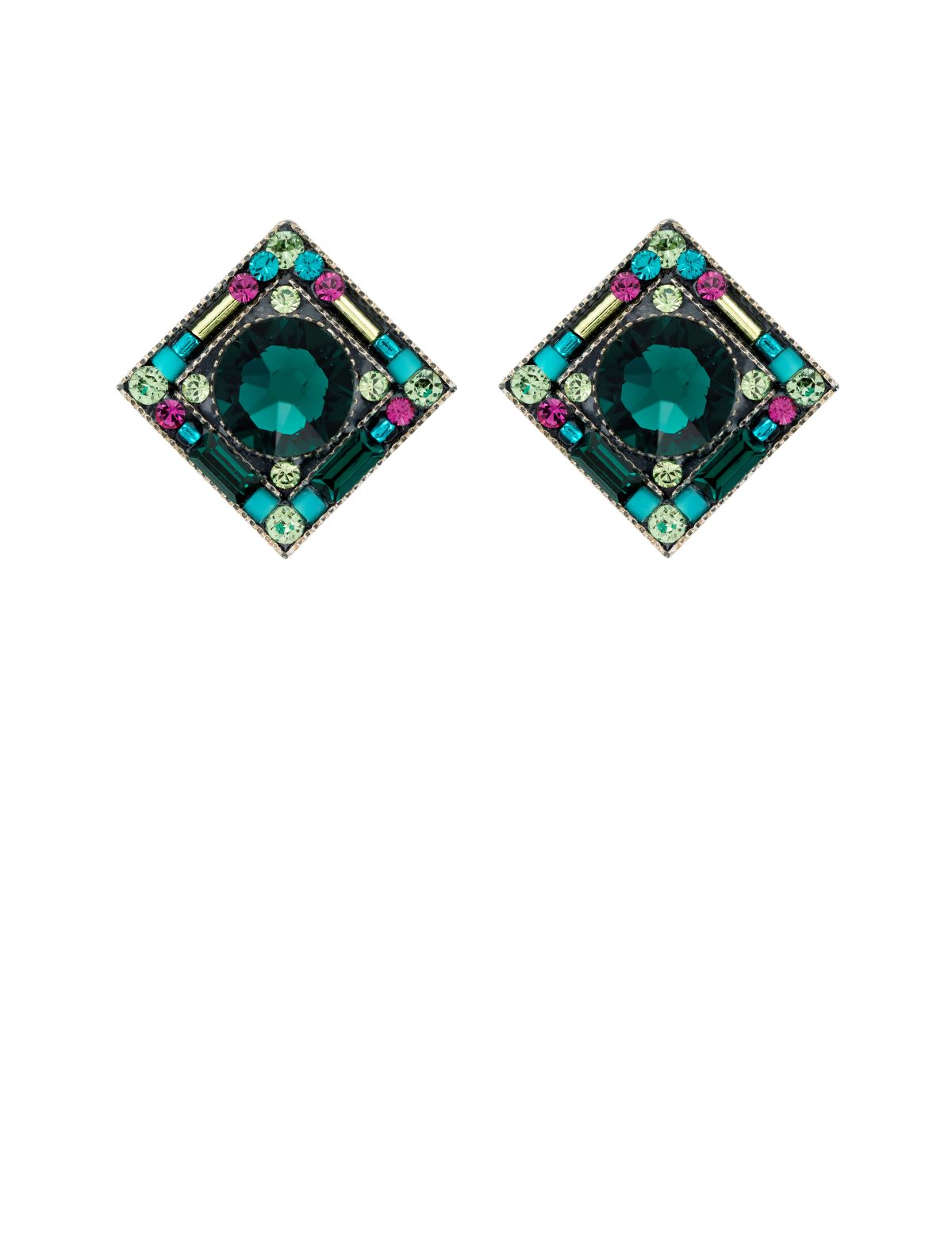 E341P-EM Contessa Diamond Post Earrings-Emerald