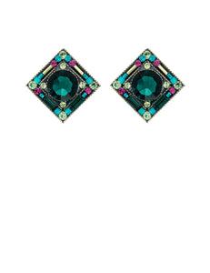 E341P-EM Contessa Diamond Post Earrings-Emerald