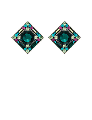 E341P-EM Contessa Diamond Post Earrings-Emerald