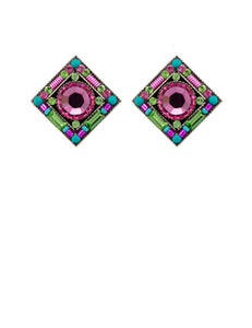 E341P-ROSE Contessa/Geometric Diamond Post Earrings-Rose