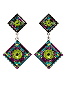 E343P-CG Contessa/Geometric 2-Tier Diamond Post Earrings-Citrus Green