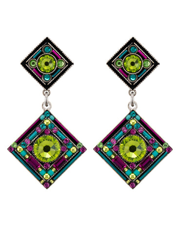E343P-CG Contessa/Geometric 2-Tier Diamond Post Earrings-Citrus Green