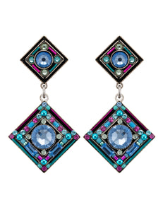 E343P-LB Contessa/Geometric 2-Tier Diamond Post Earrings-Light Blue