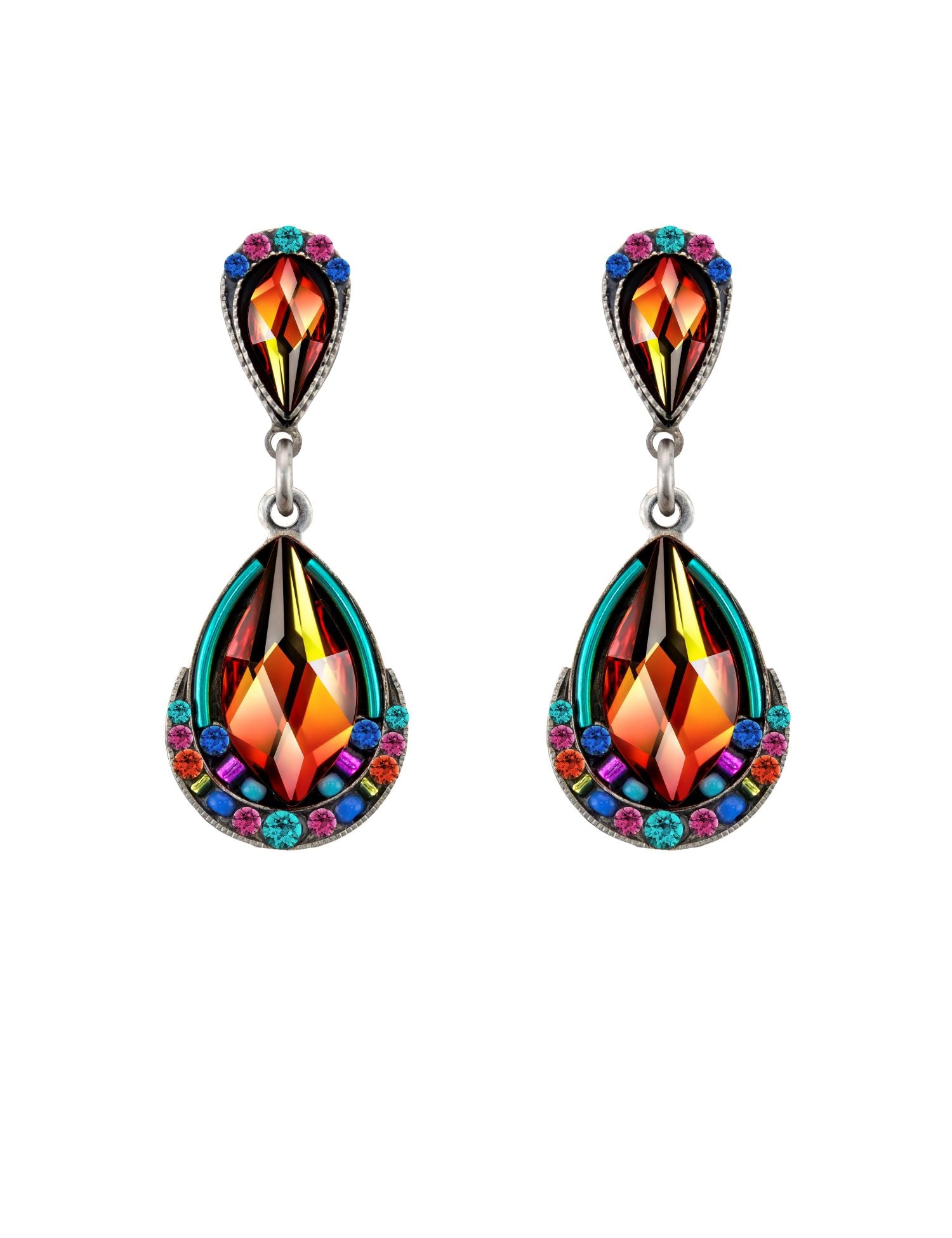 E348P-MC Contessa Wide Drop Post Earrings-Multicolor