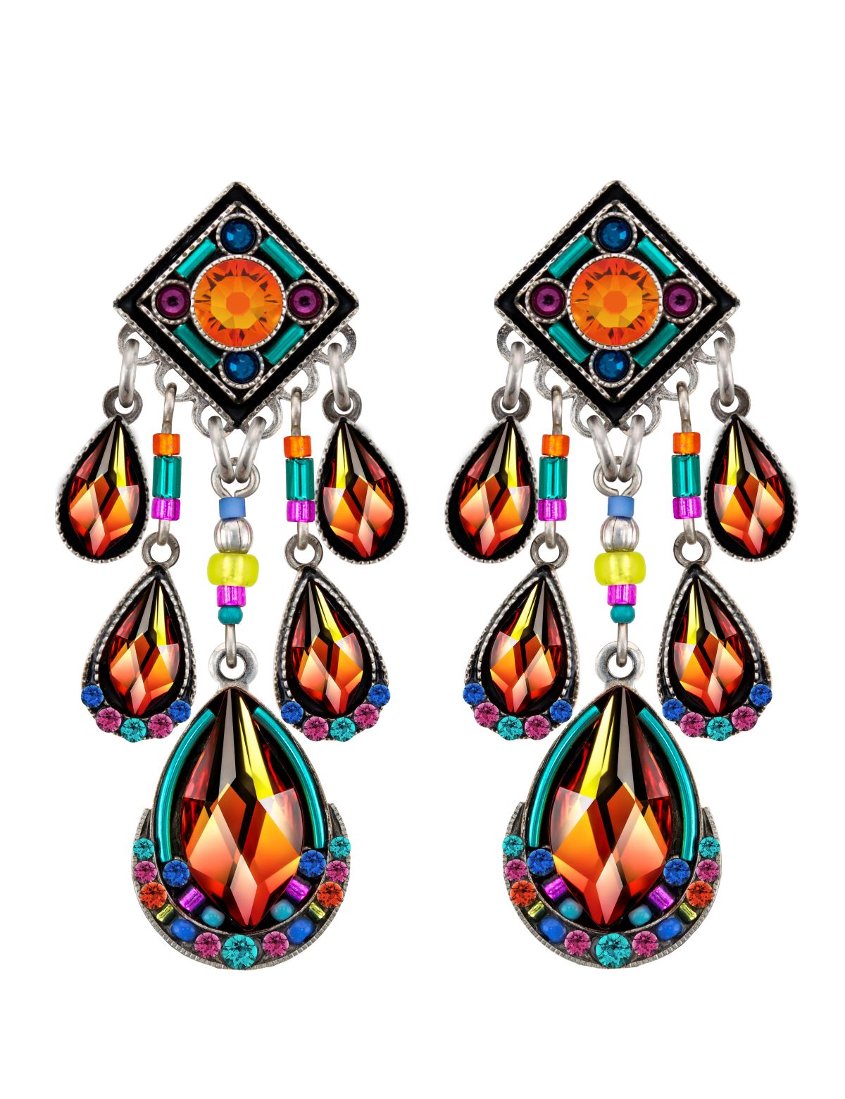 E349P-MC Contessa 5 Drop Chandelier Post Earrings-Multicolor